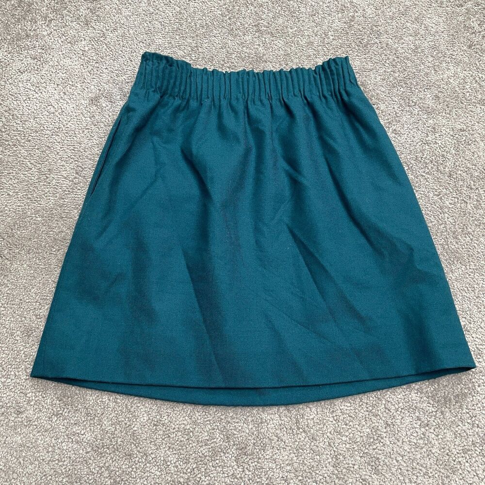 J.Crew Wool Blend Pleated Pencil Skirt Womens 00 Blue Elastic Waist Pocket Lined